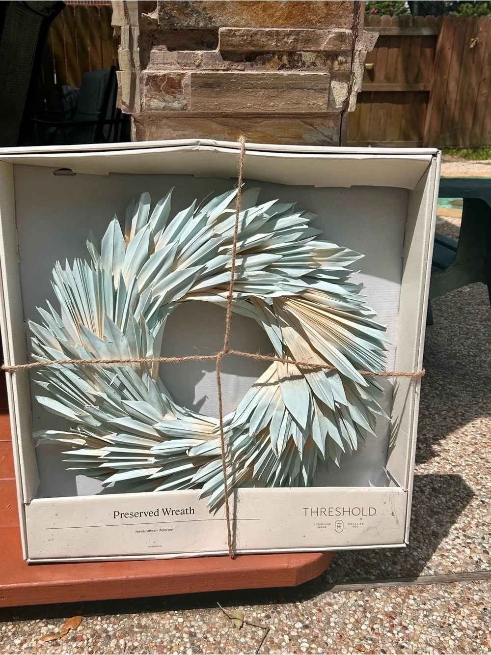 Threshold Light Blue and Natural Preserved Palm Wreath